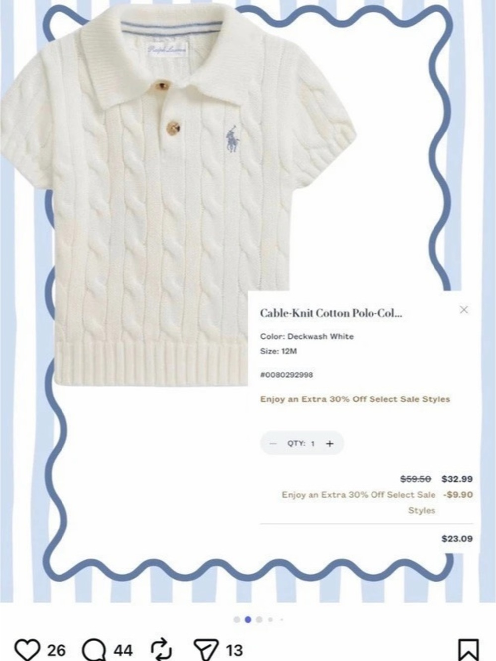 Ralph Lauren Cable Knit Cotton Polo Boys Cable Knit Polo White NWT